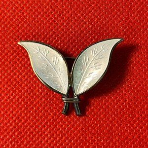 Vintage David Andersen Norway Sterling Silver and White Enamel Leaf Brooch Pin